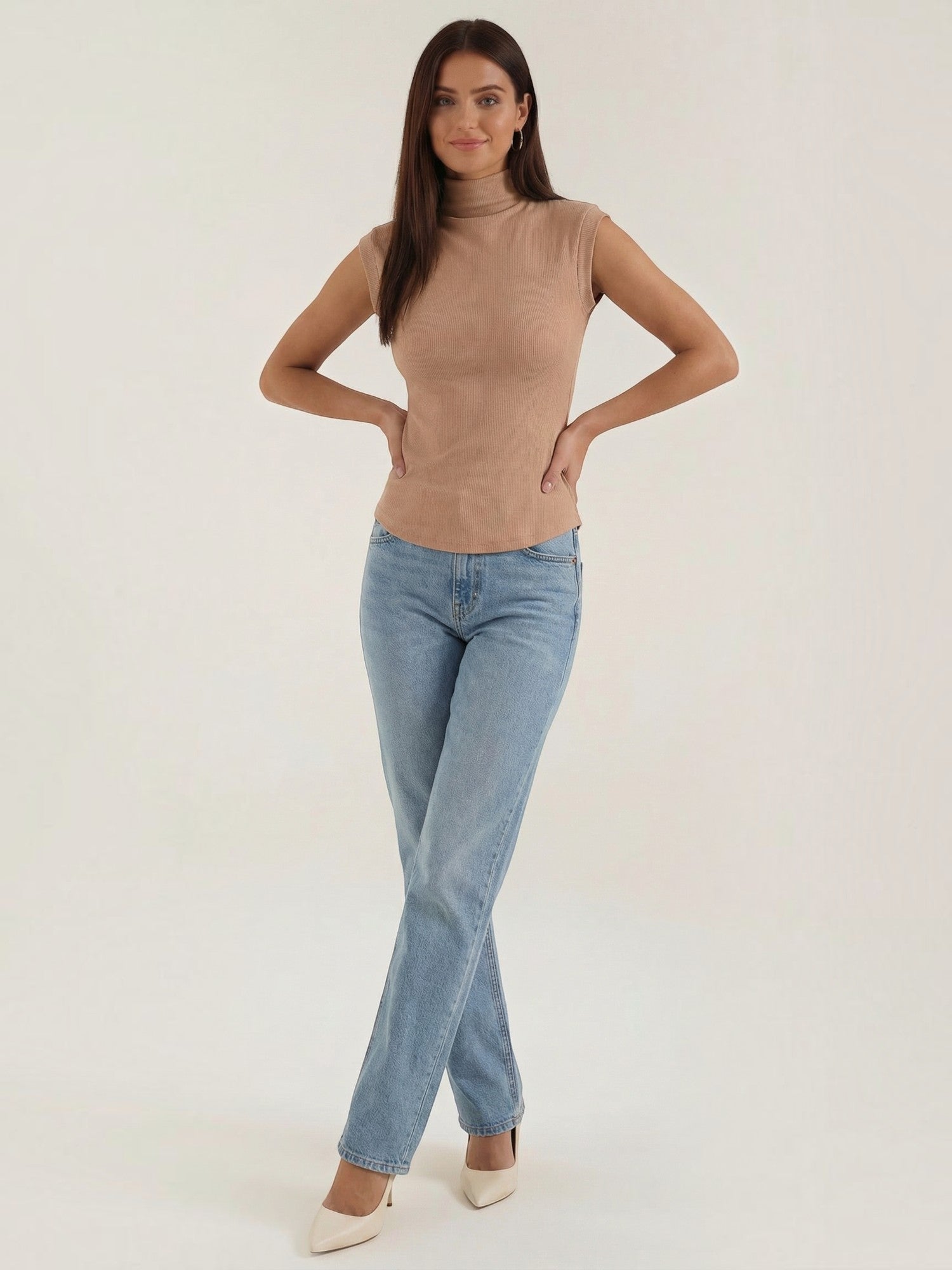 Ribbed Mock Neck Knit Top