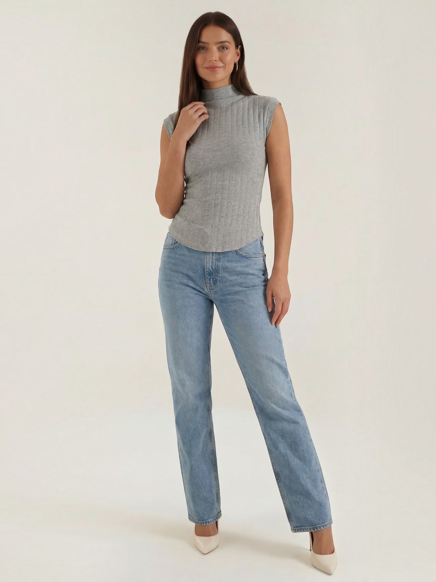 Ribbed Mock Neck Knit Top