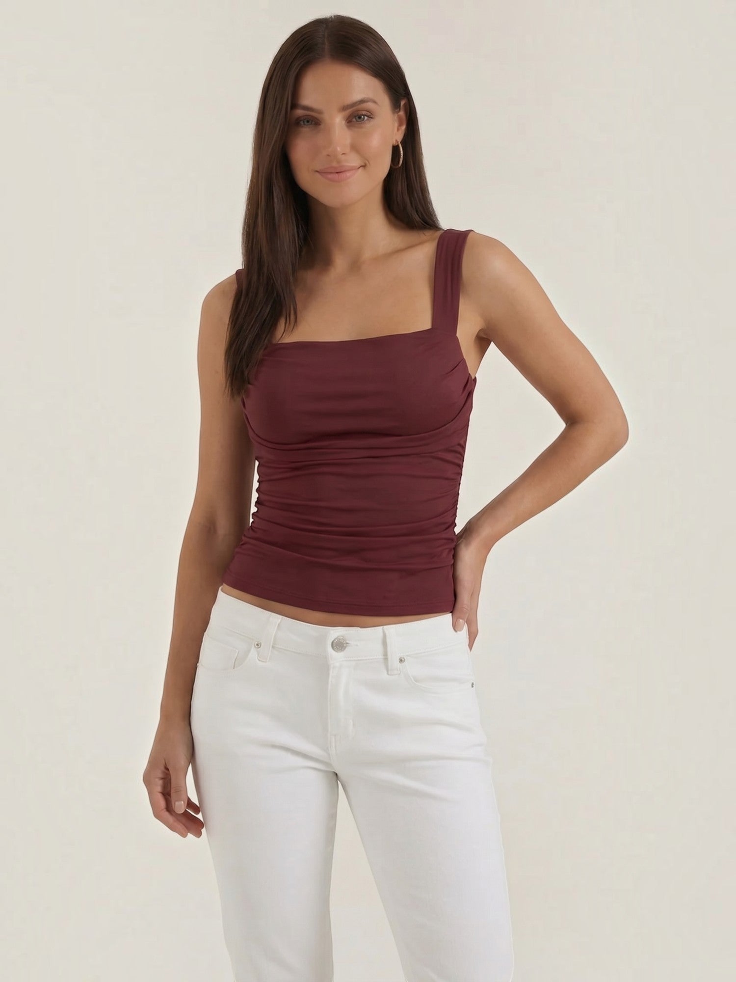 Ruched Square Neck Tank Top