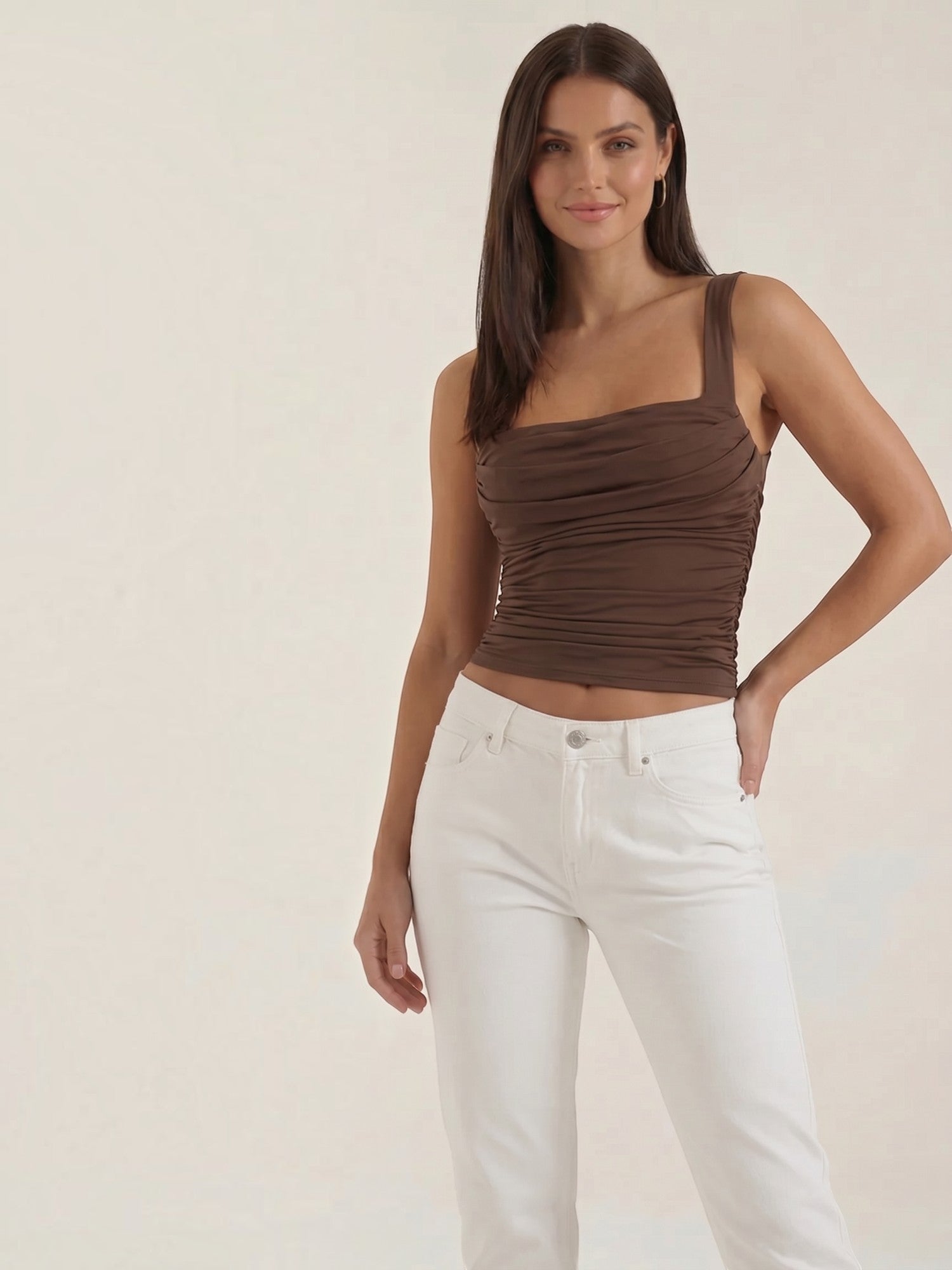 Ruched Square Neck Tank Top