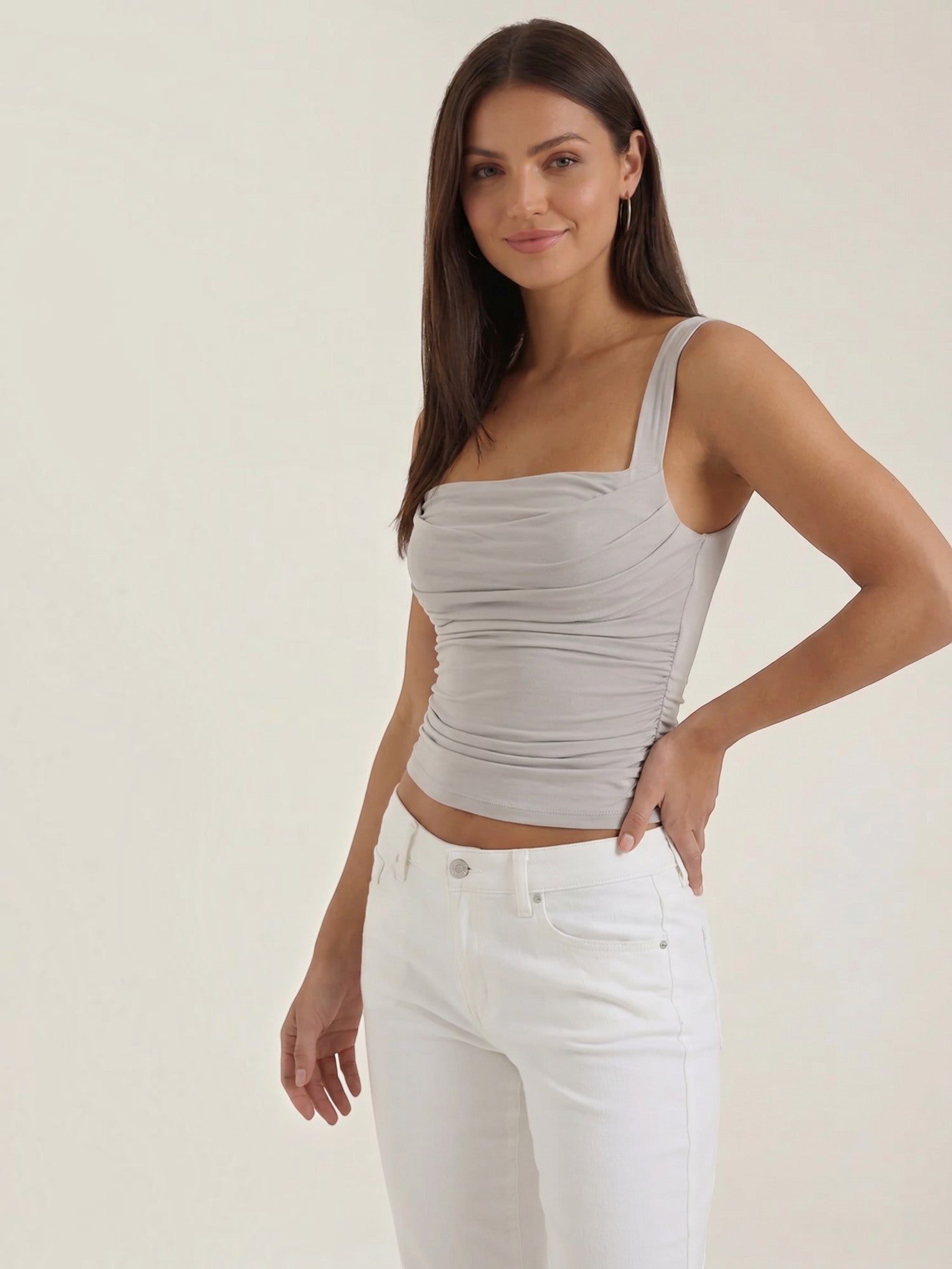 Ruched Square Neck Tank Top