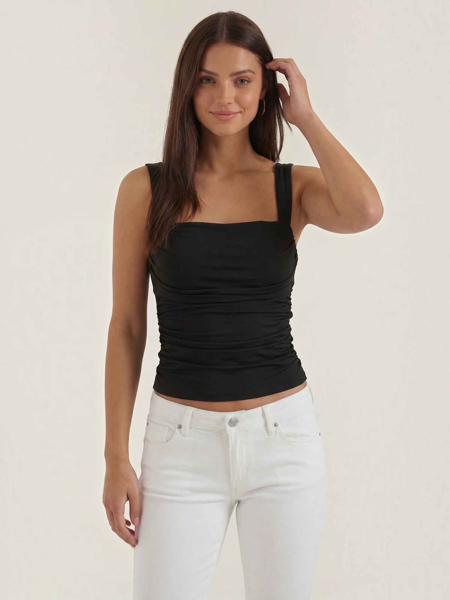 Ruched Square Neck Tank Top