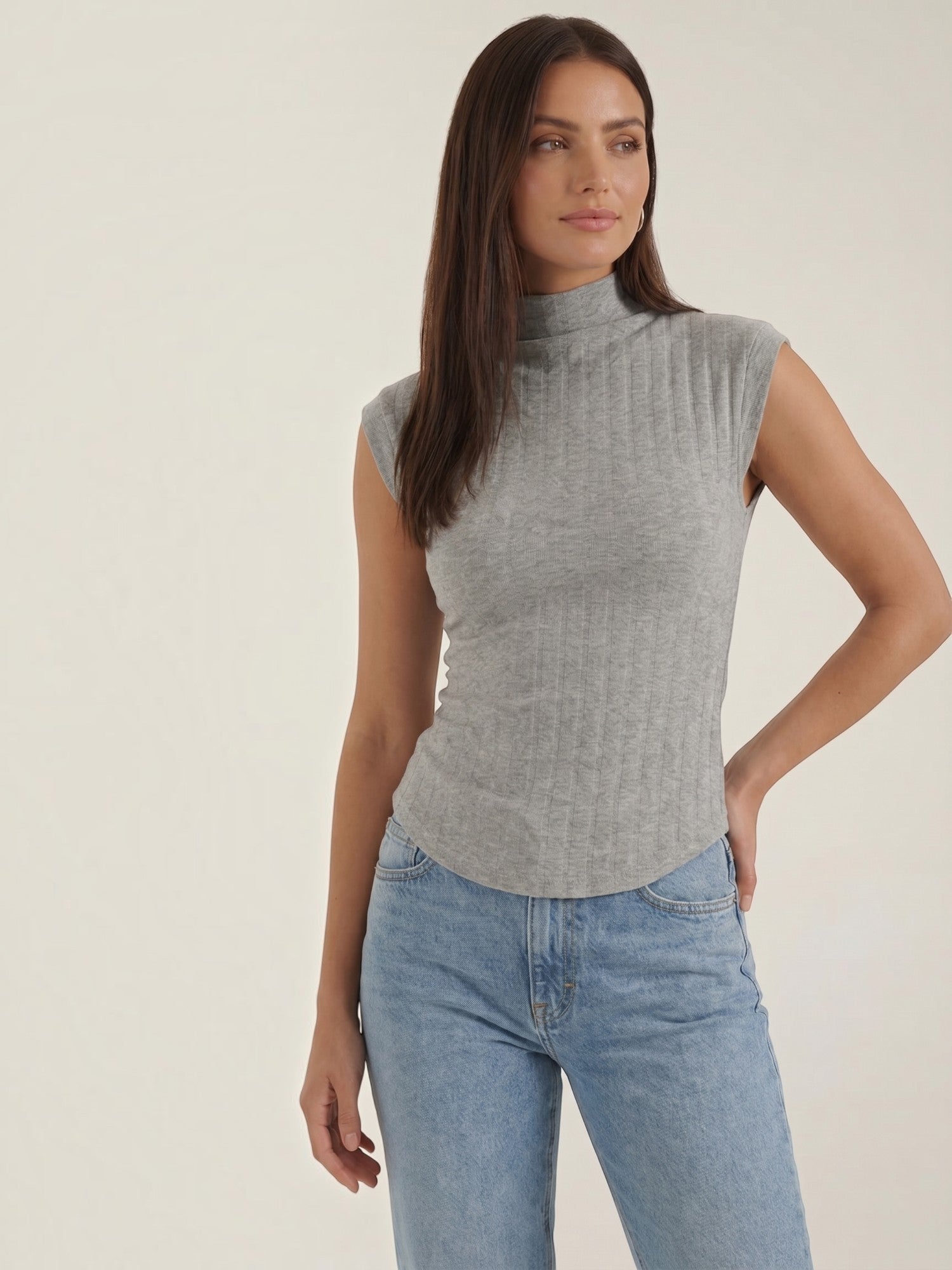 Ribbed Mock Neck Knit Top