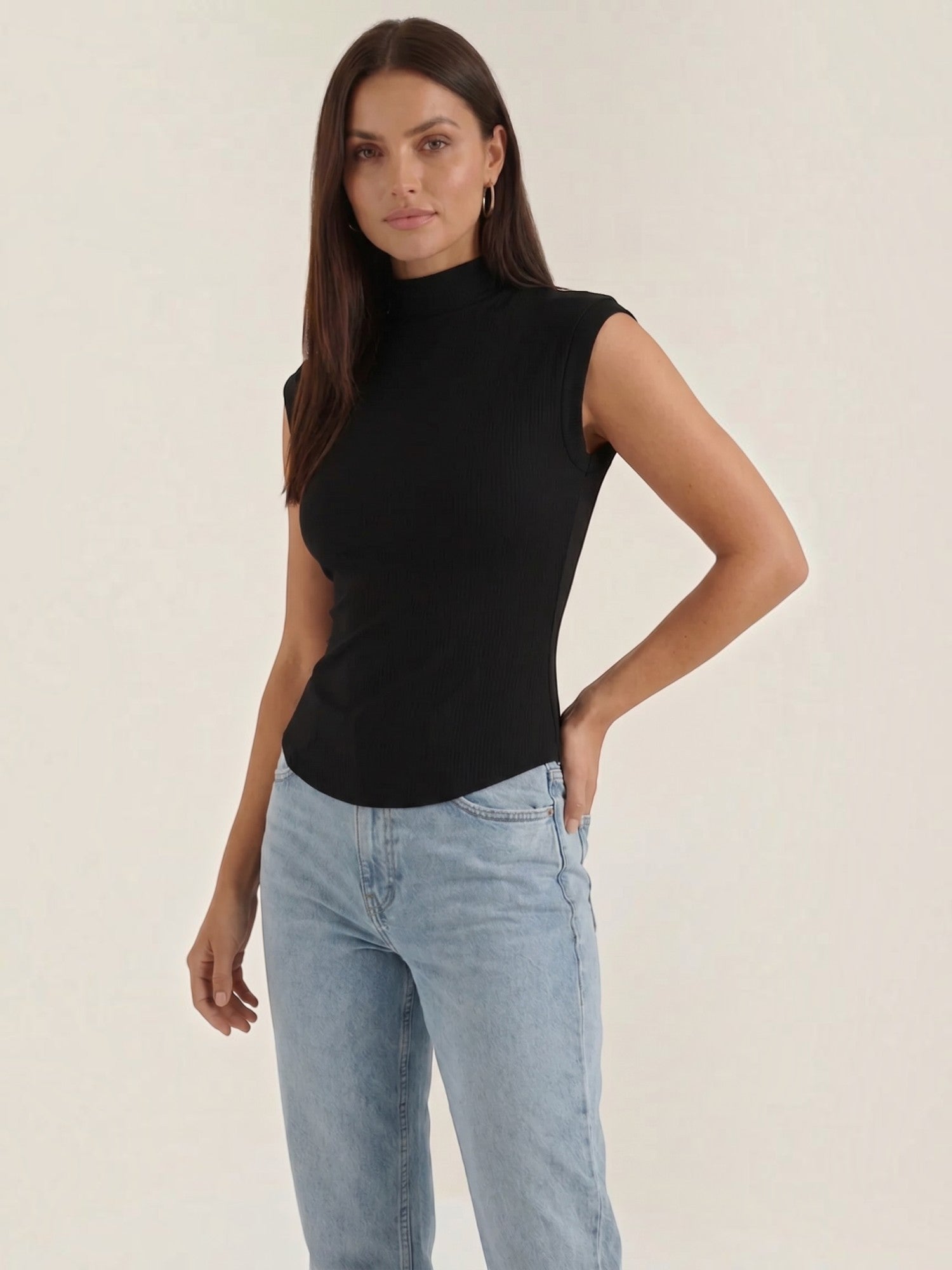 Ribbed Mock Neck Knit Top