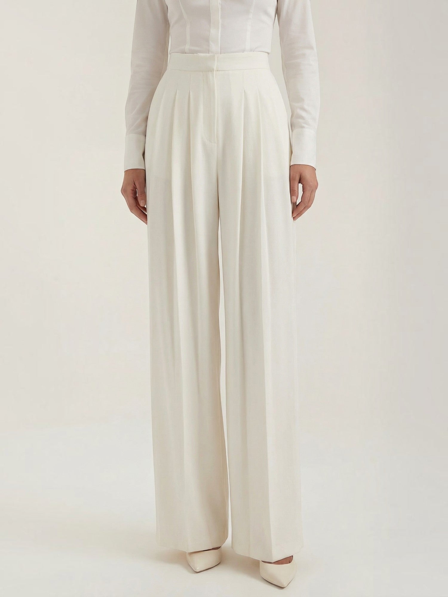 Pleated High Waist Wide Leg Trousers