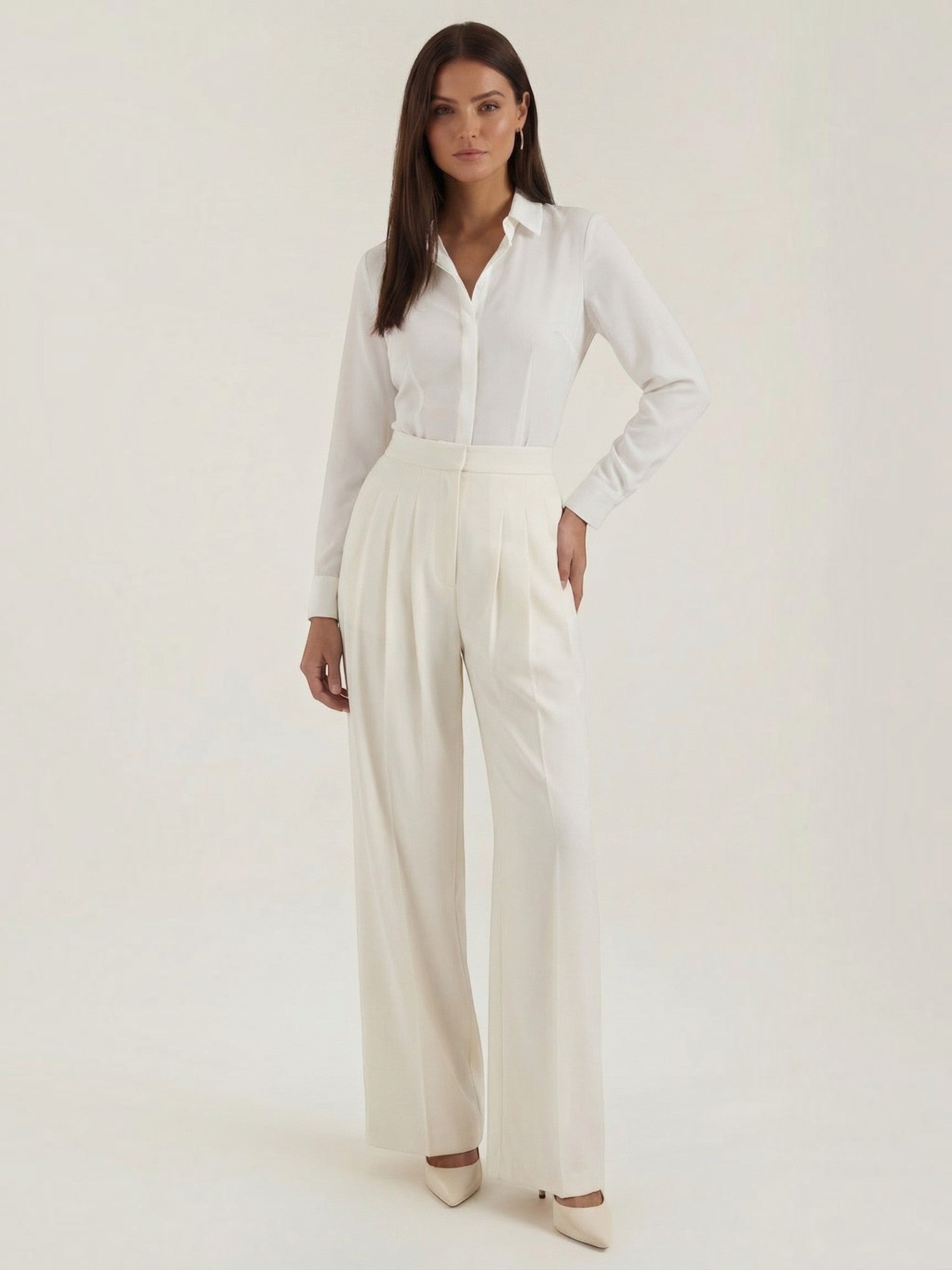 Pleated High Waist Wide Leg Trousers