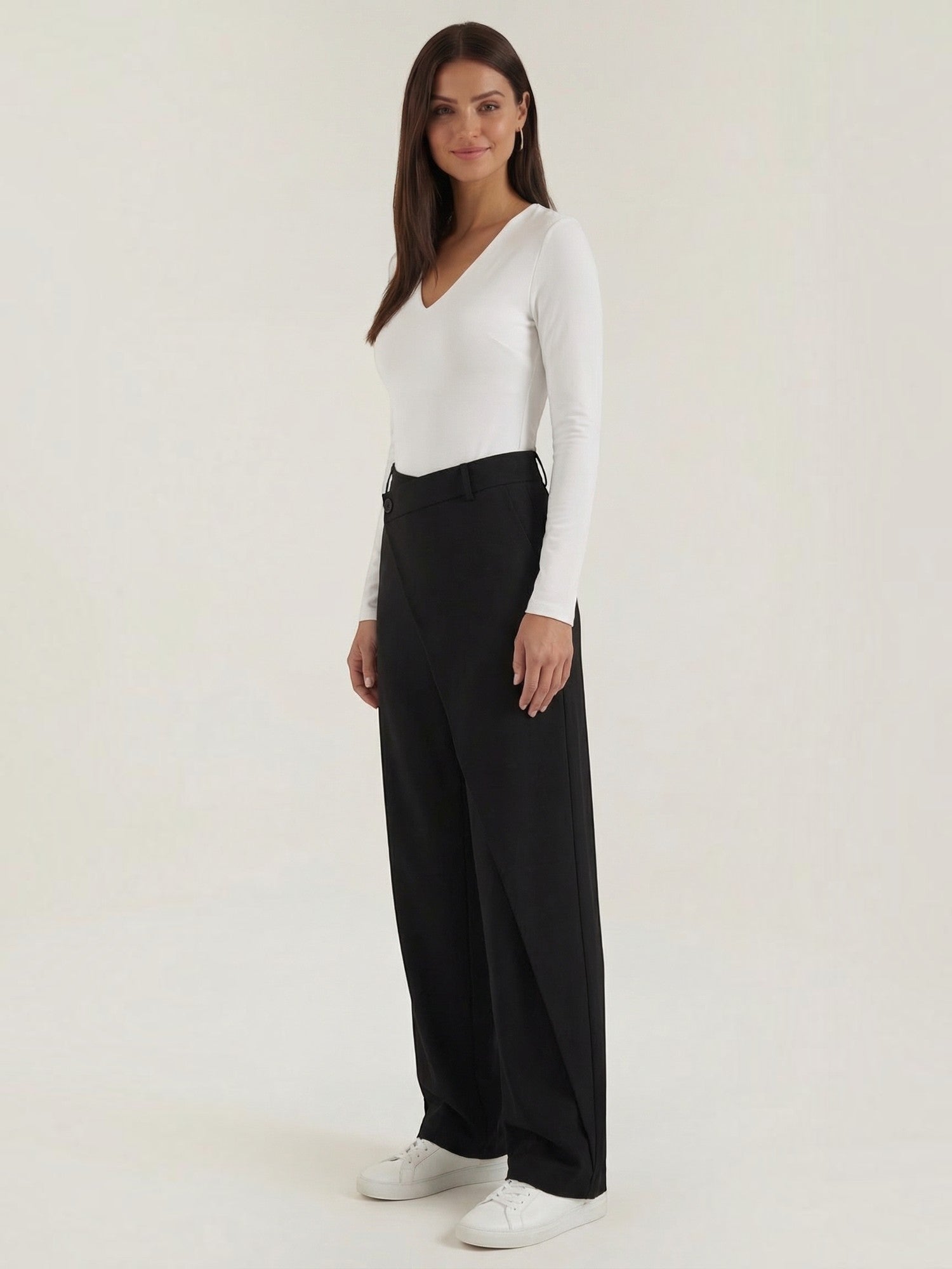 Wrap Front Wide Leg Trousers