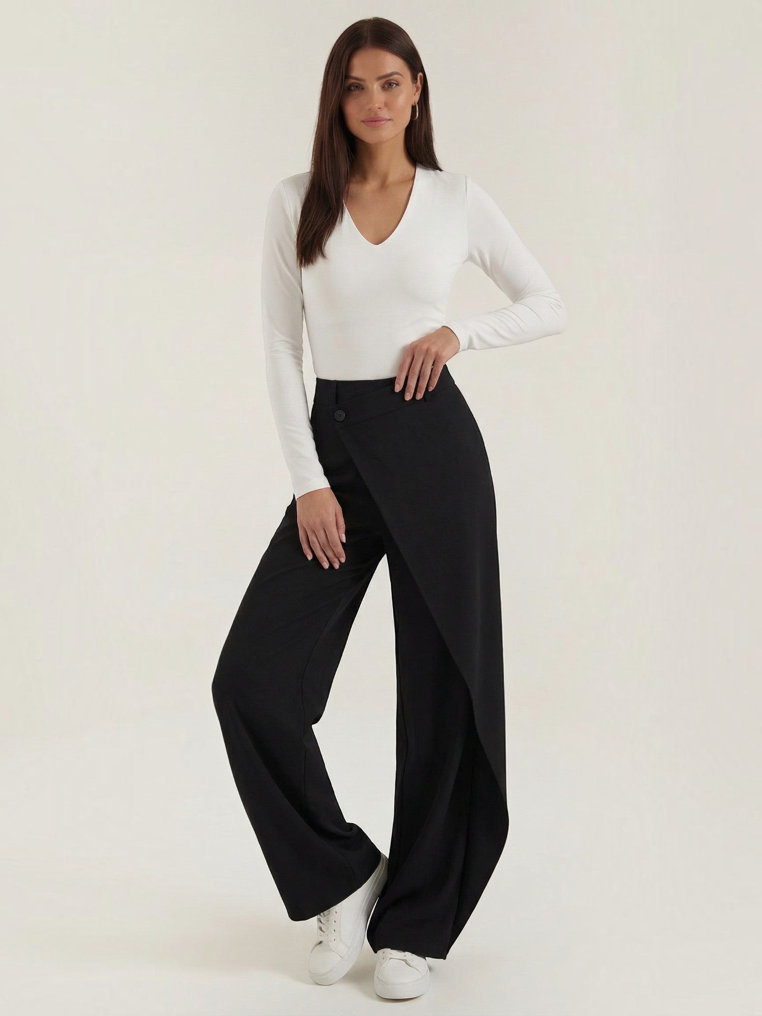 Wrap Front Wide Leg Trousers