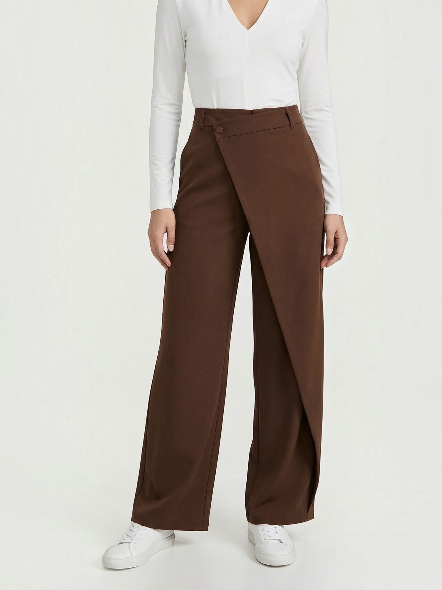 Wrap Front Wide Leg Trousers