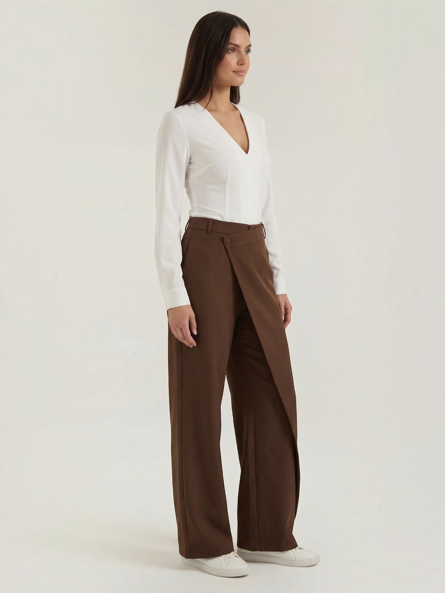 Wrap Front Wide Leg Trousers
