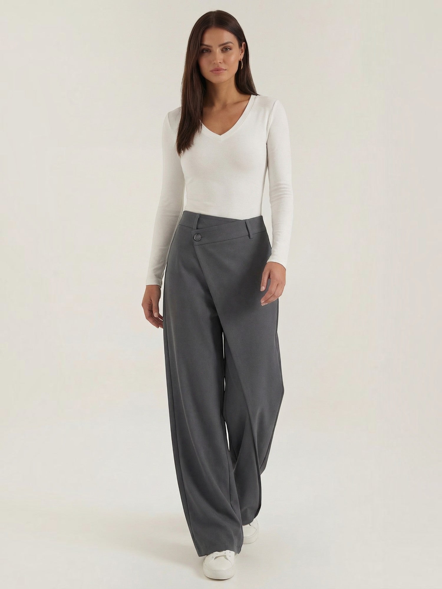 Wrap Front Wide Leg Trousers