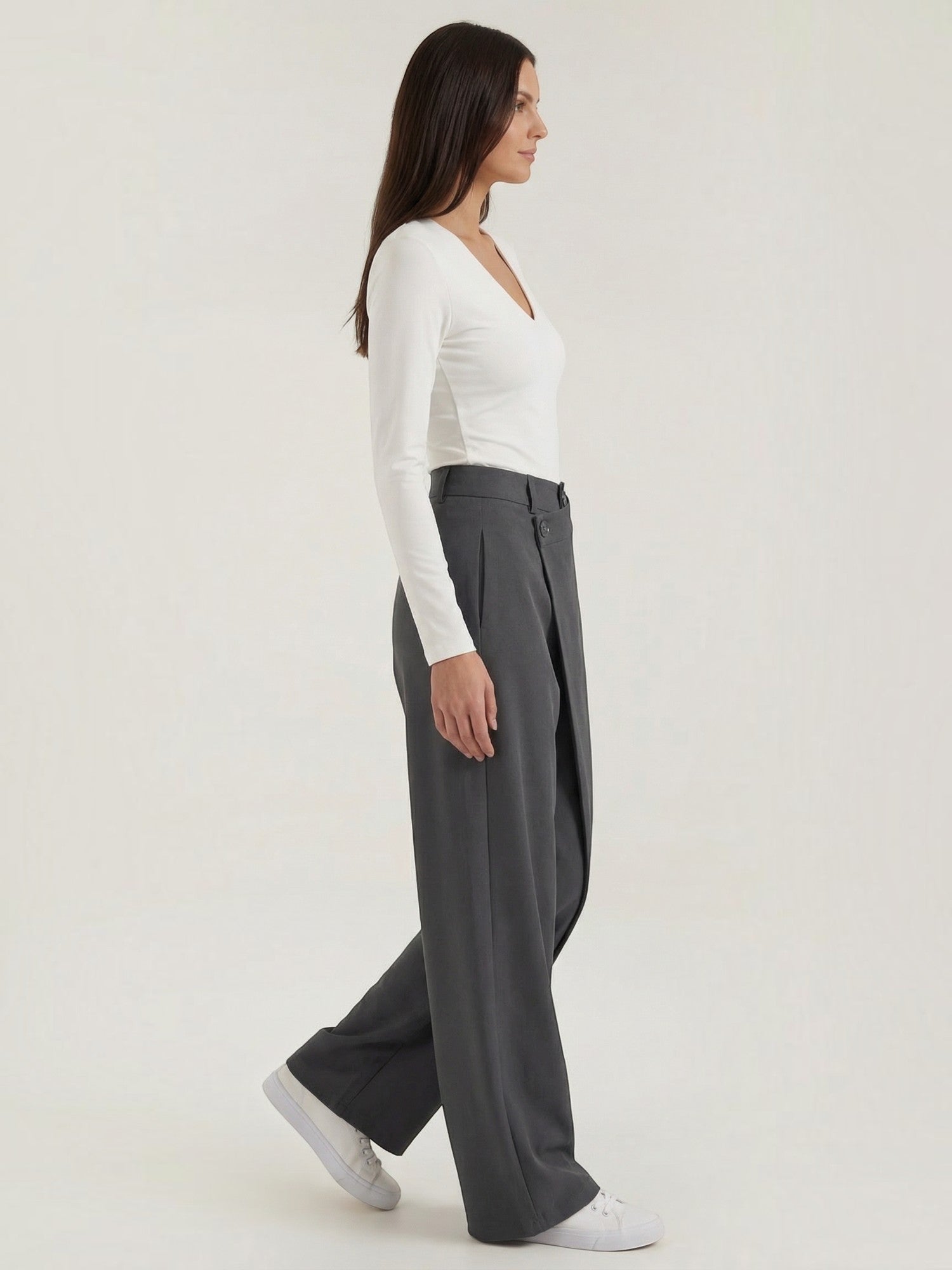 Wrap Front Wide Leg Trousers