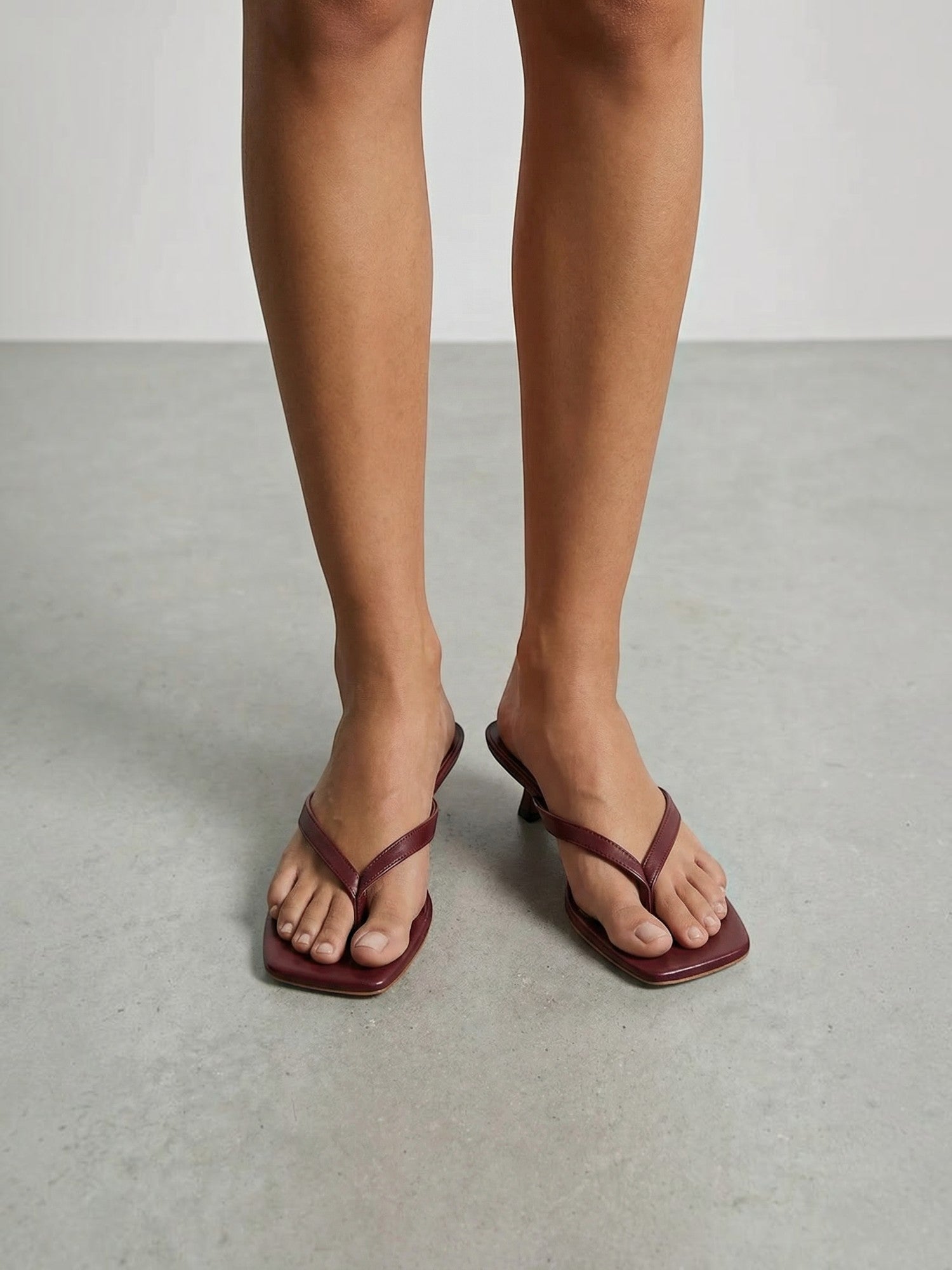 Square-Toe Thong Heeled Sandals