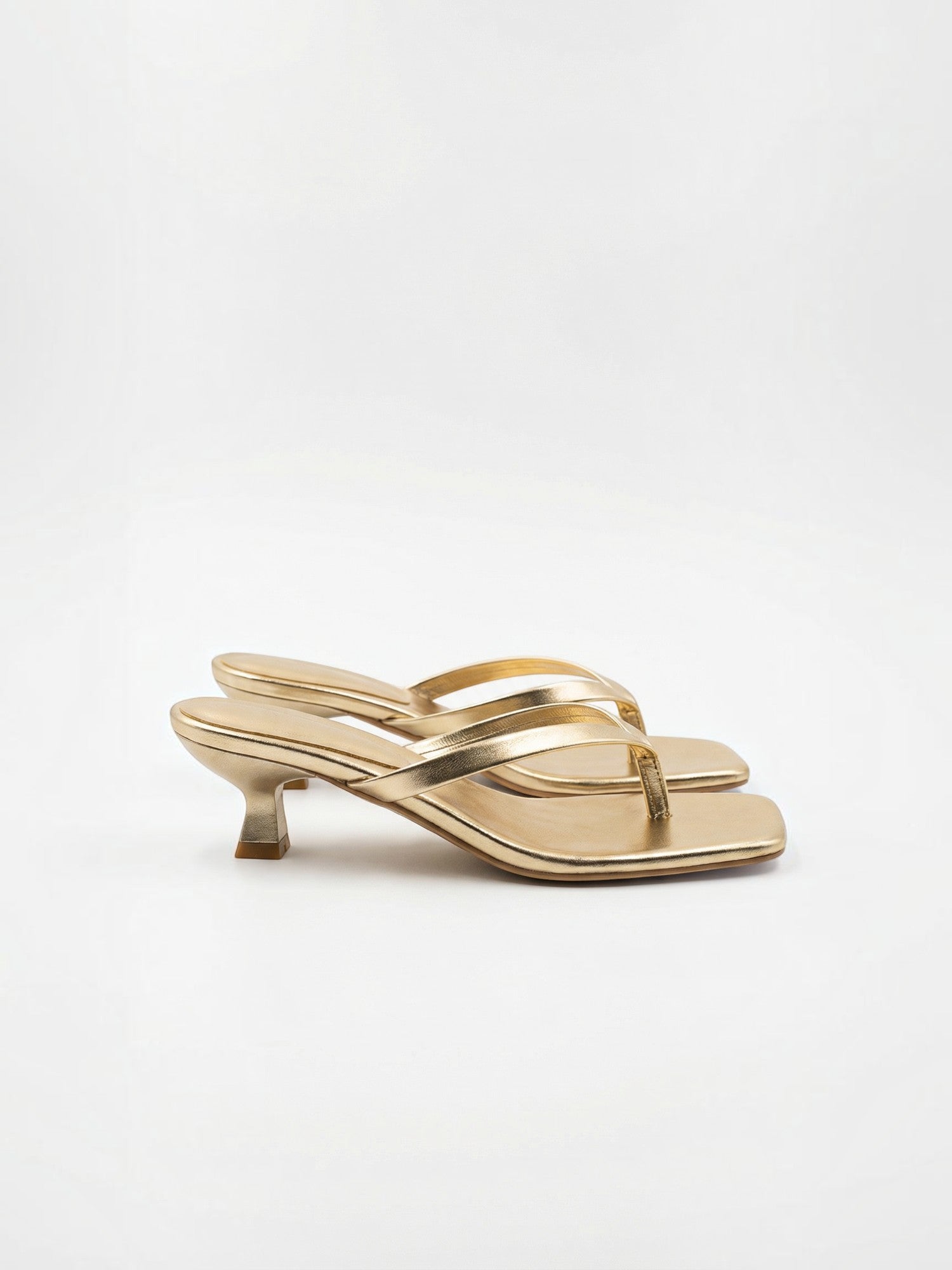 Square-Toe Thong Heeled Sandals