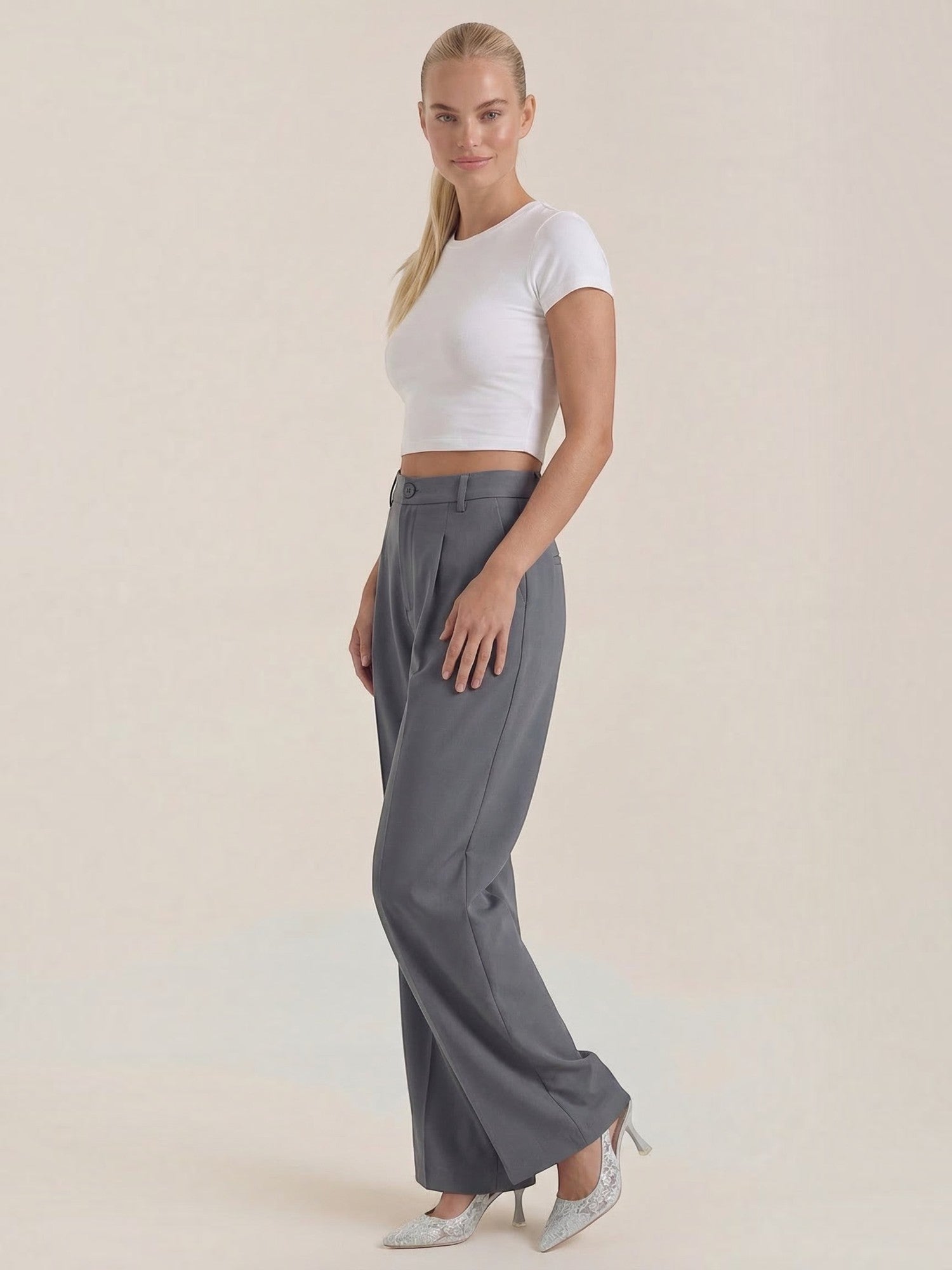 High Waist Pleated Wide Leg Trousers