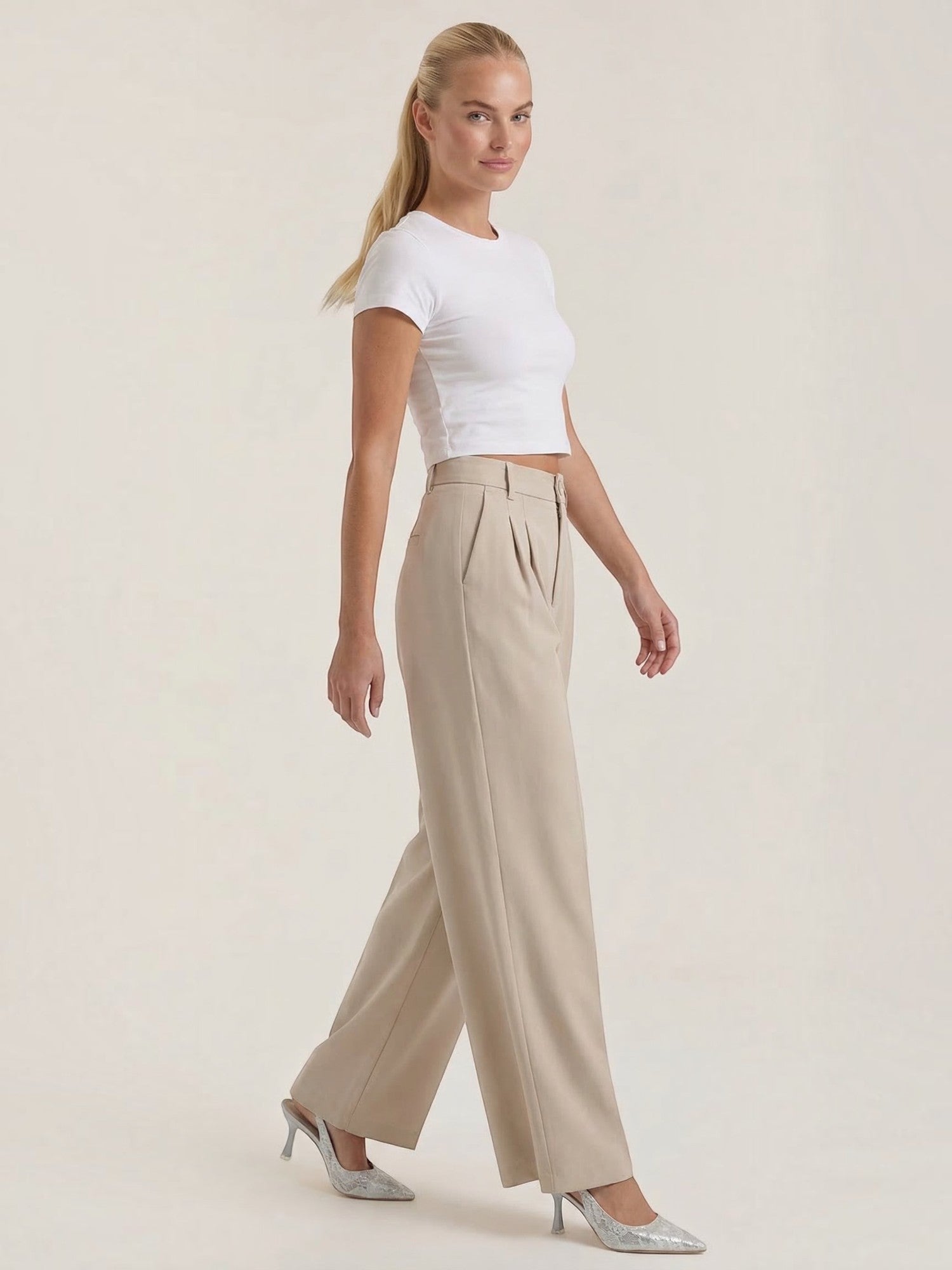 High Waist Pleated Wide Leg Trousers