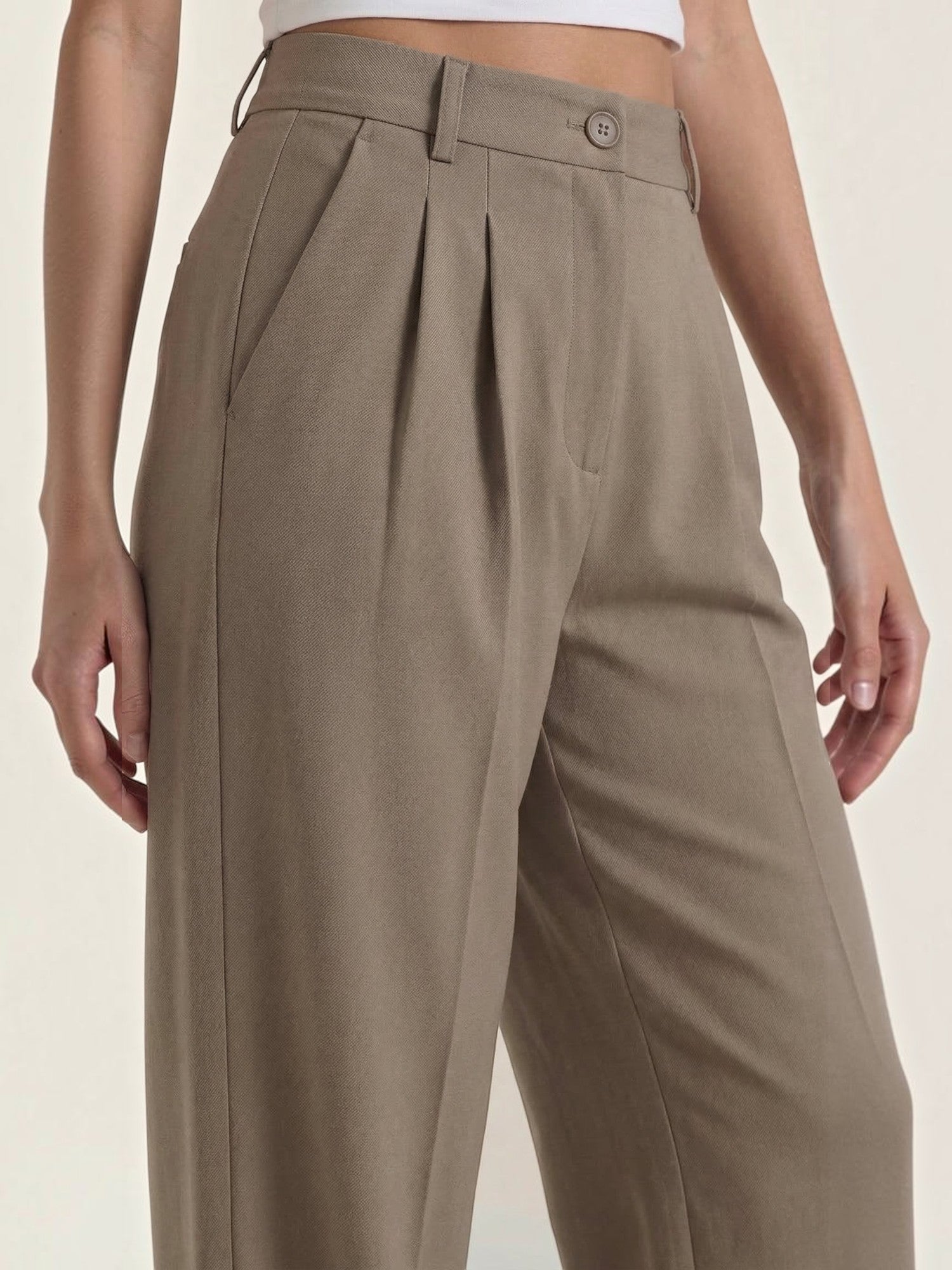 High Waist Pleated Wide Leg Trousers