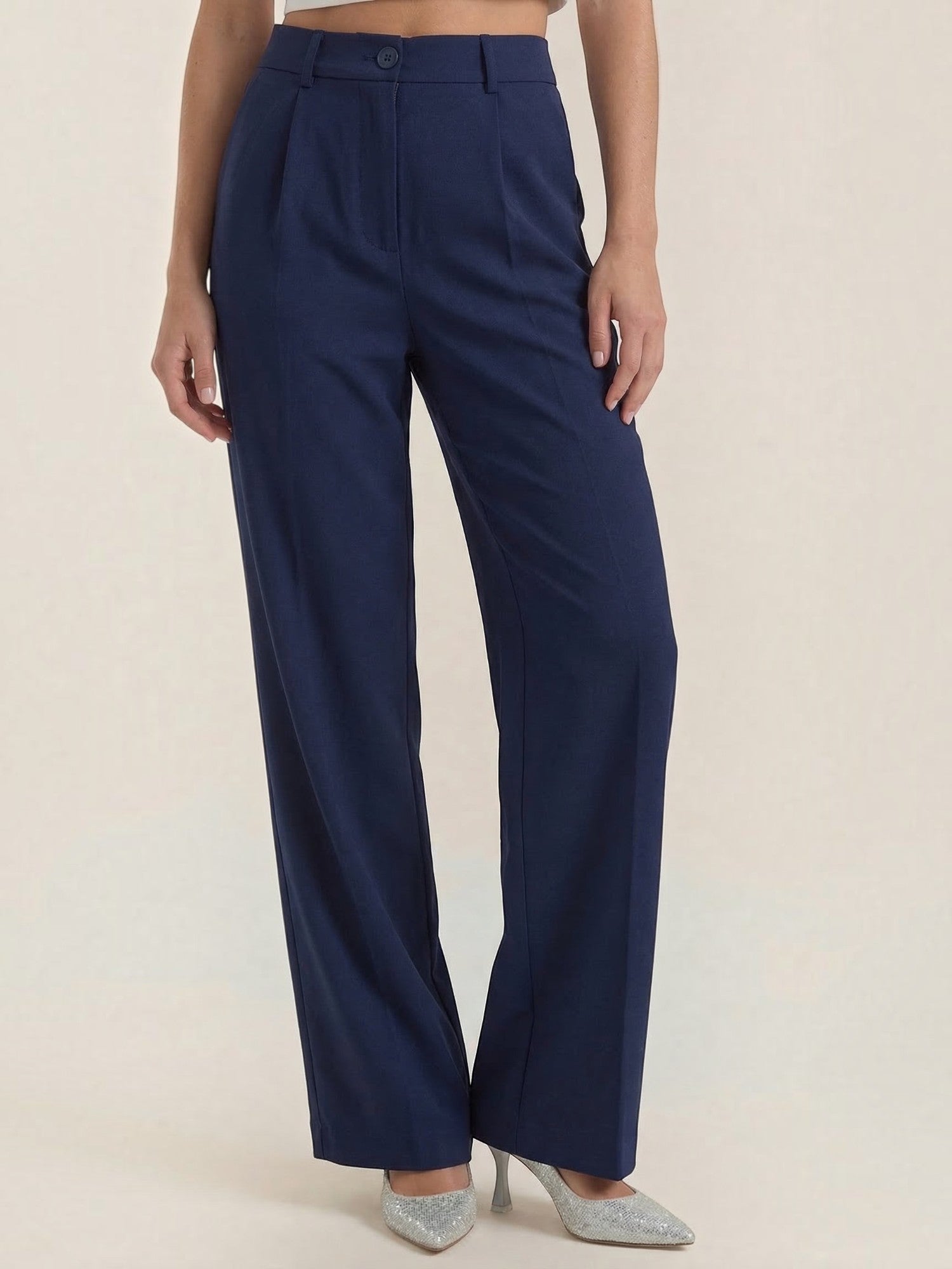 High Waist Pleated Wide Leg Trousers
