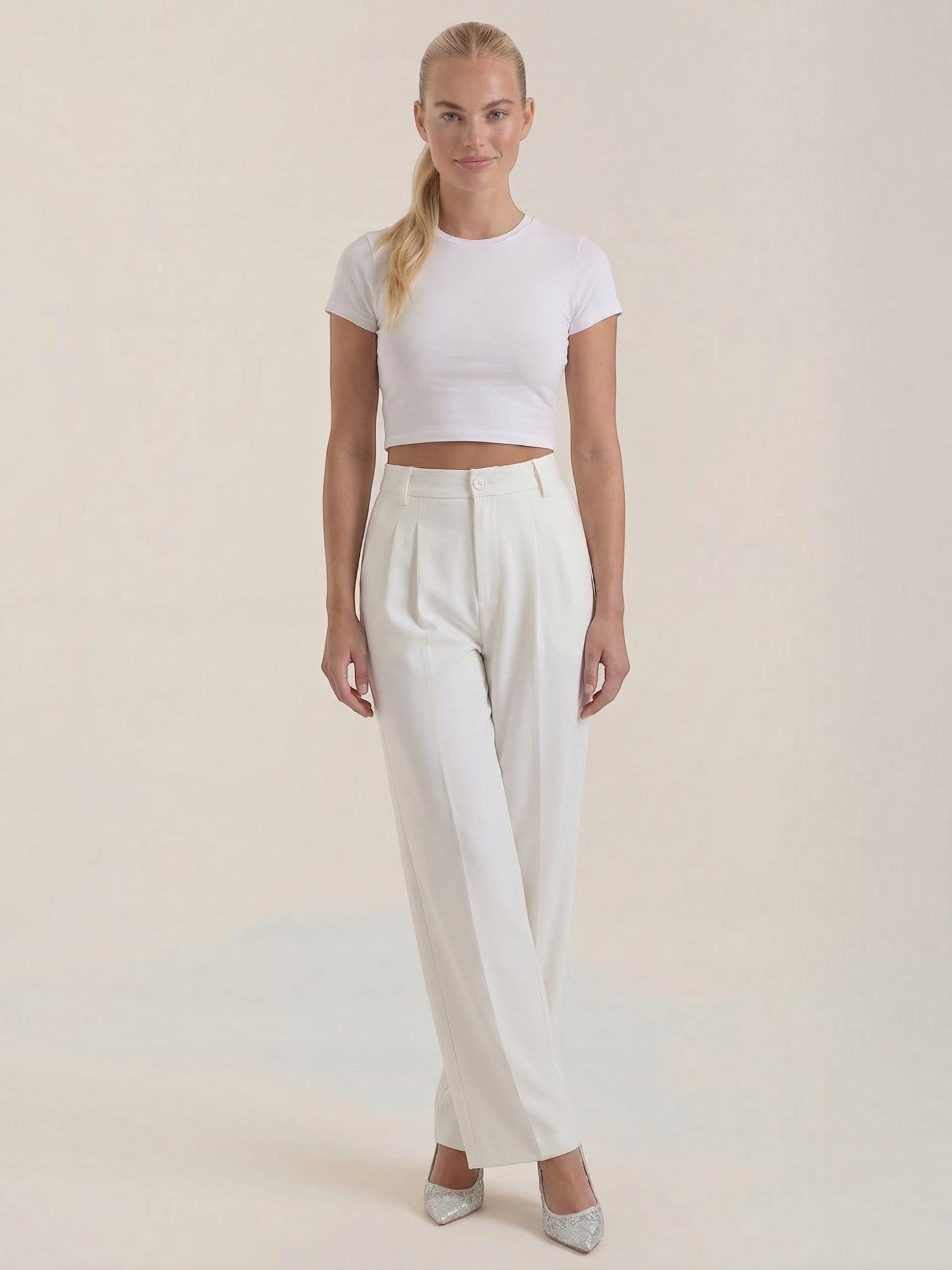 High Waist Pleated Wide Leg Trousers