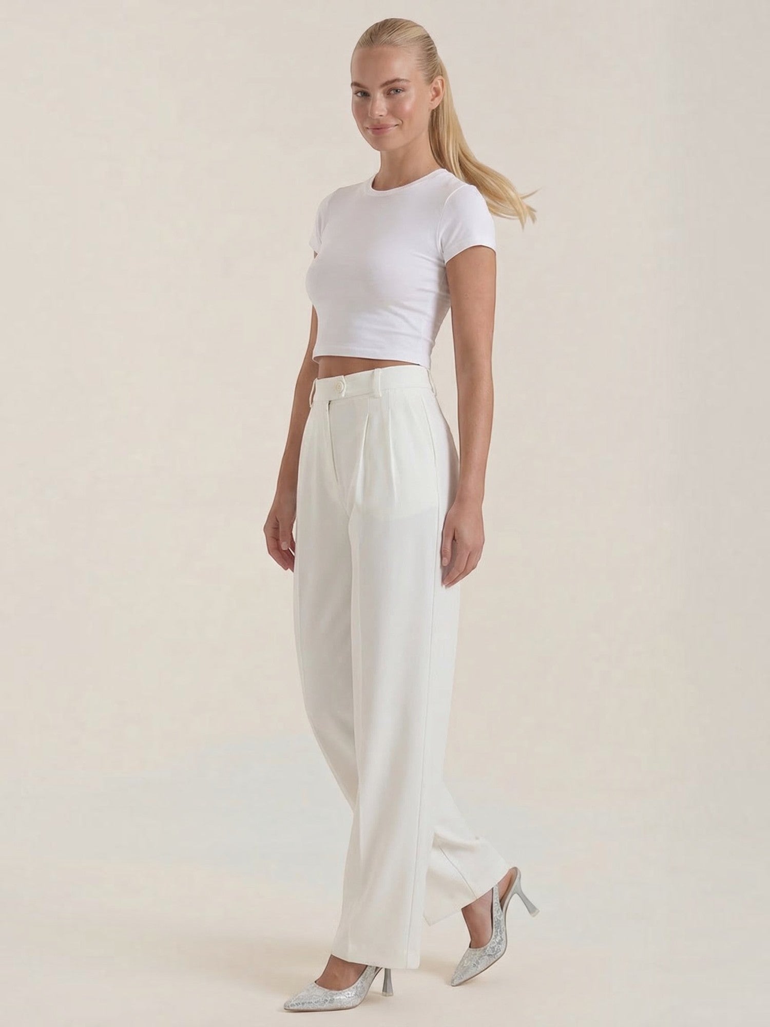 High Waist Pleated Wide Leg Trousers