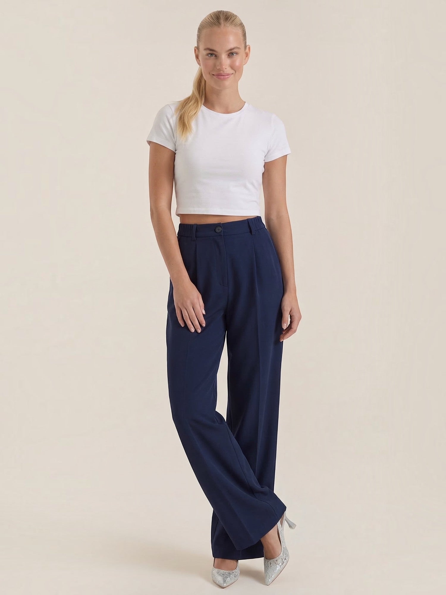 High Waist Pleated Wide Leg Trousers