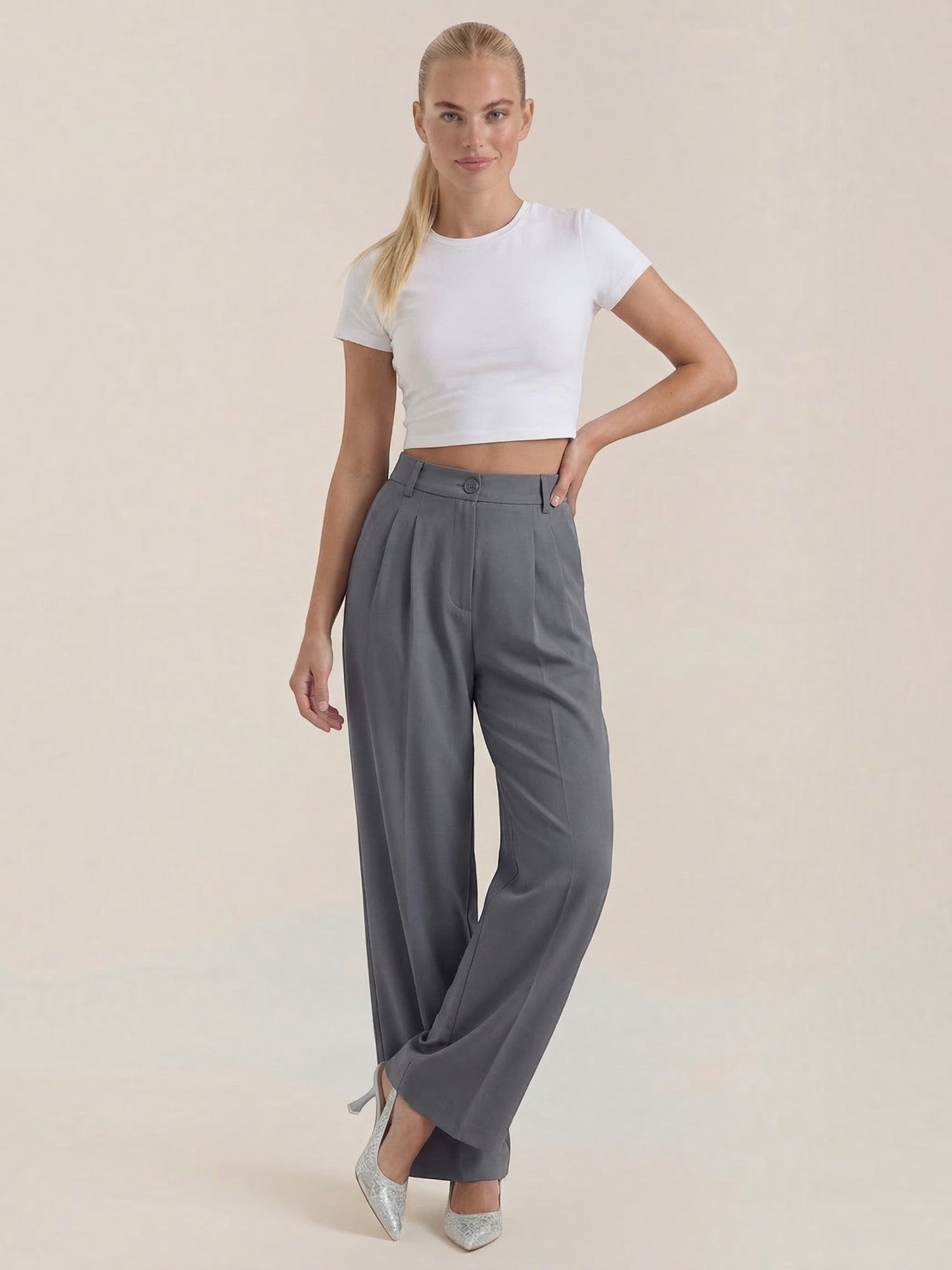 High Waist Pleated Wide Leg Trousers