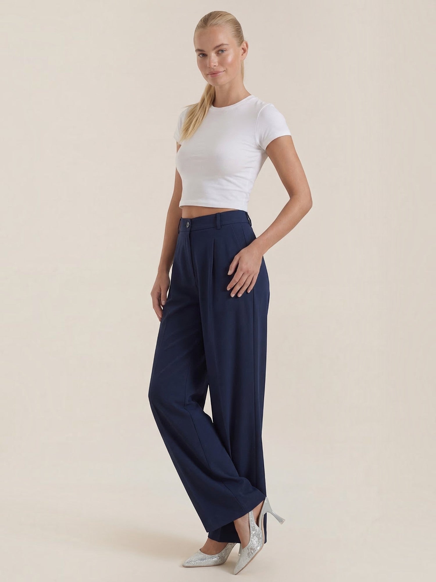 High Waist Pleated Wide Leg Trousers