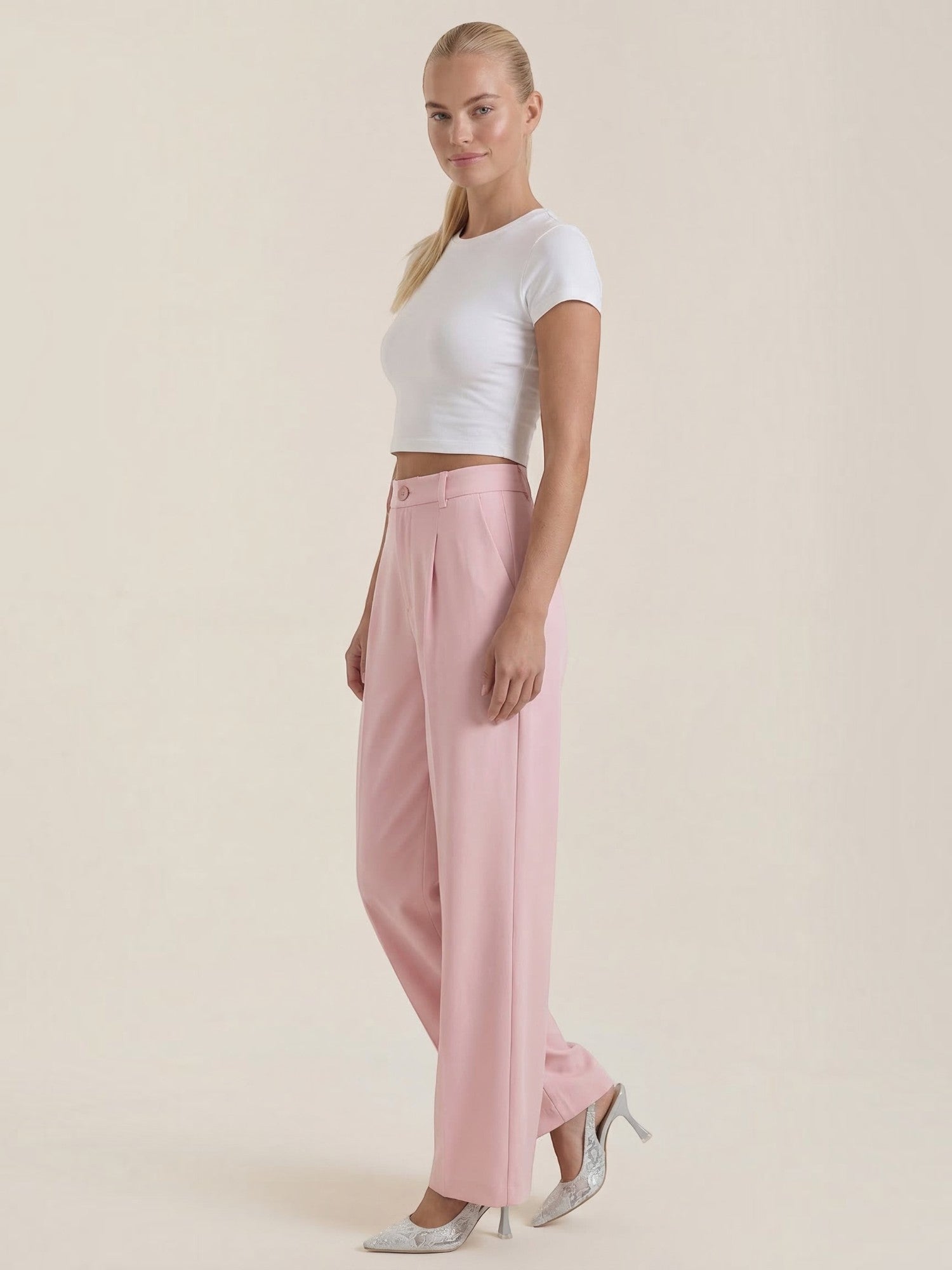 High Waist Pleated Wide Leg Trousers