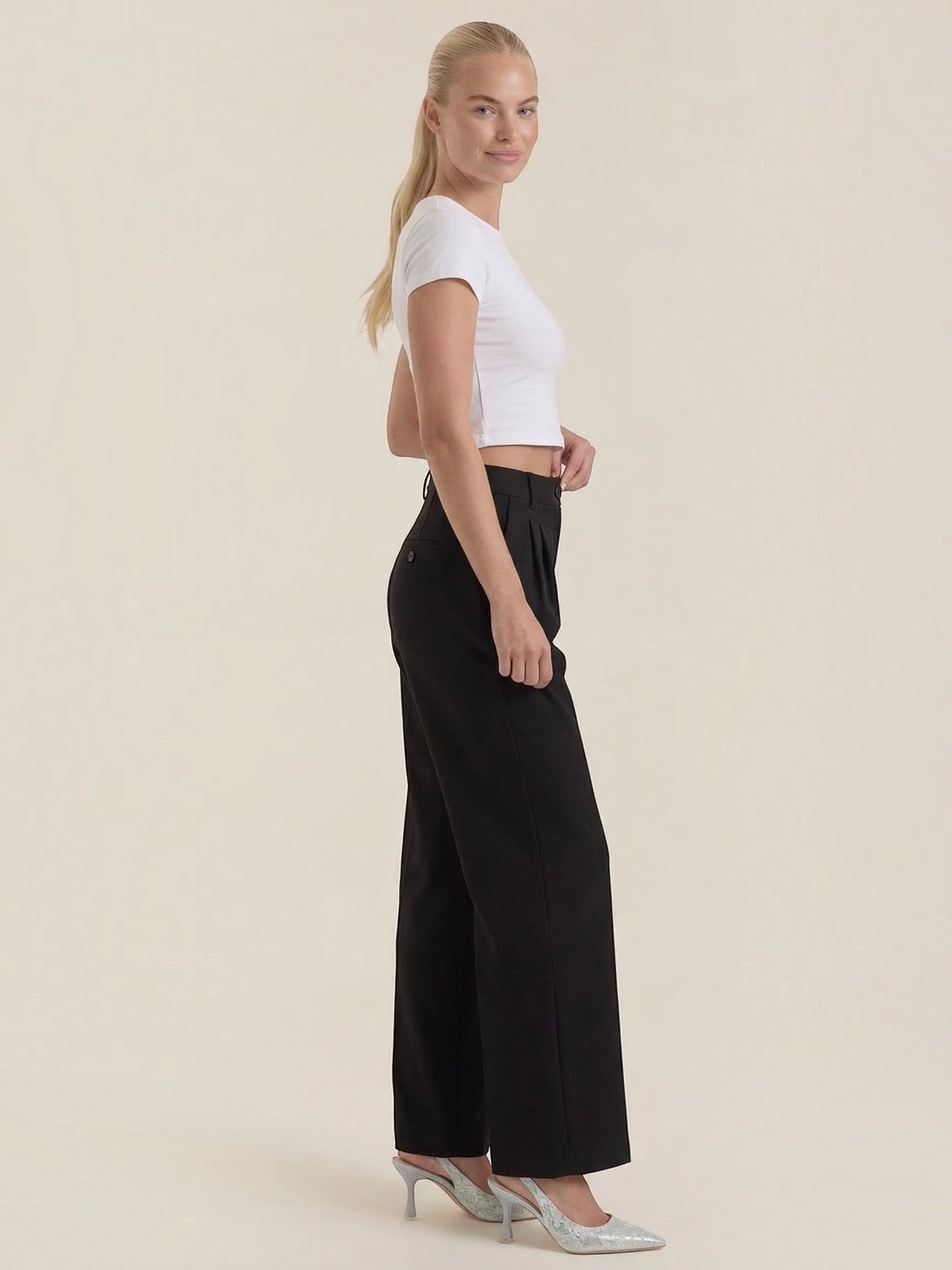 High Waist Pleated Wide Leg Trousers