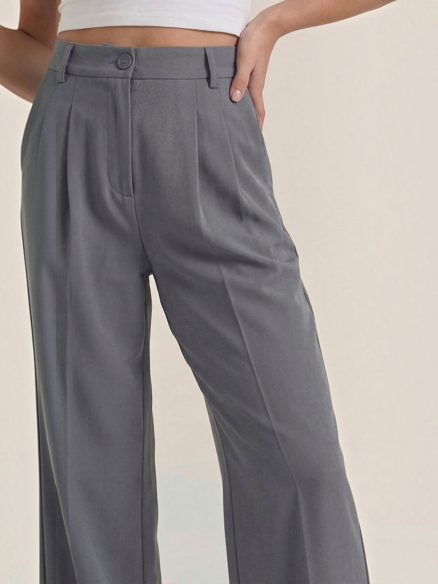 High Waist Pleated Wide Leg Trousers